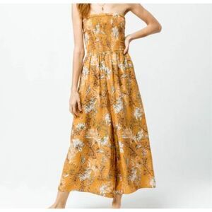 O'Neill Alicia Sunflower Yellow Jumpsuit tube smocked Top Strapless size S